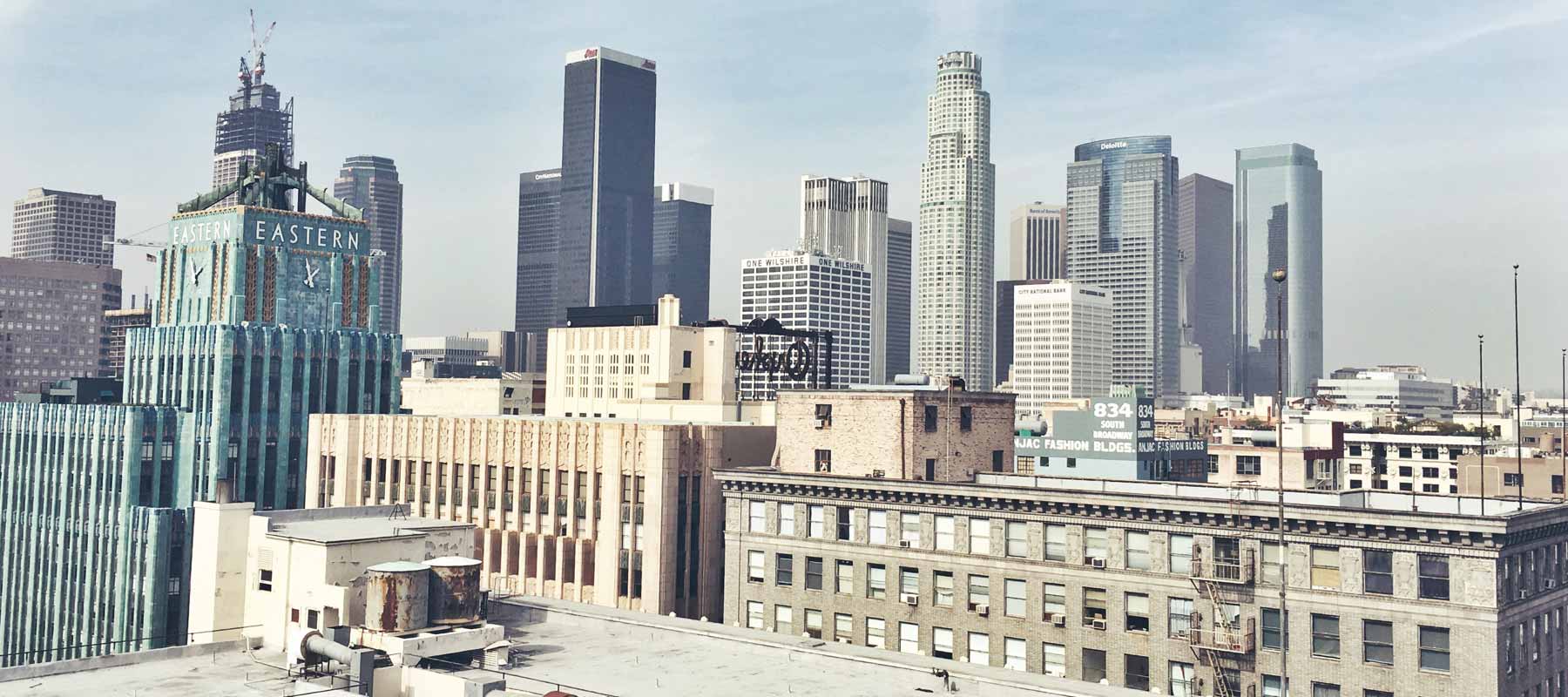 a city landscape of los angeles skyscrapers